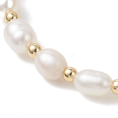 Natural Cultured Freshwater Pearl & Brass Beaded Bangles for Women BJEW-JB13341-1