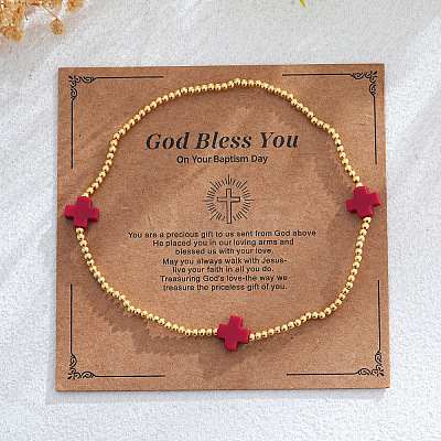 Brass Round Beaded Stretch Bracelets ZM9543-10-1