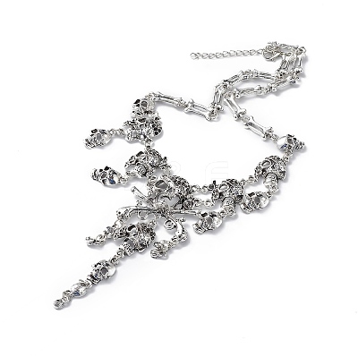 Alloy Skull Bib Necklace NJEW-L175-01AS-1