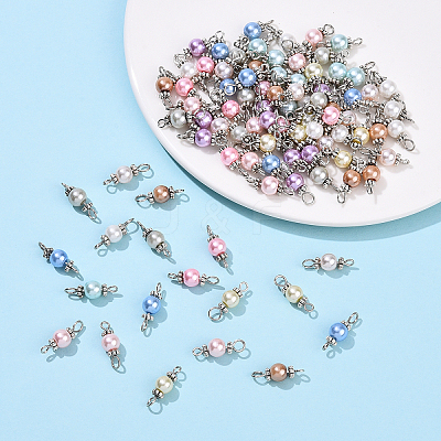 100Pcs 10 Colors Baking Paint Glass Pearl Connector Charms PALLOY-YW00097-1