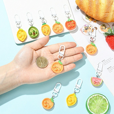 10Pcs Fruit Plate Opaque Resin Keychains HJEW-YW00320-1