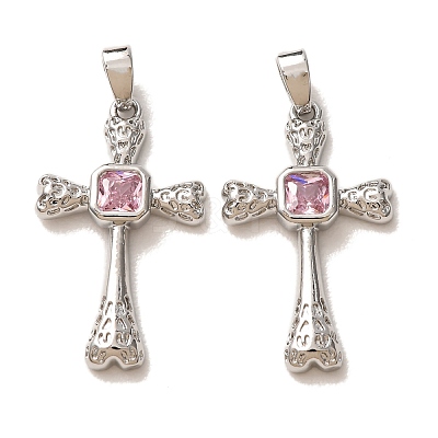 Brass Micro Pave Pink Cubic Zirconia Pendants CU-CBA9AB3-37P-1
