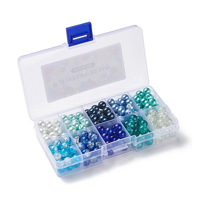 Mixed Baking Paint Crackle Glass & Glass Pearl Bead Sets HY-X0009-8mm-03-1