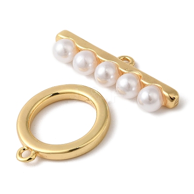 Brass with ABS Imitation Pearl Toggle Clasps KK-N254-89G-1