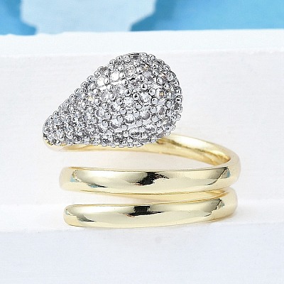 Brass Micro Pave Clear Cubic Zirconia Cuff Rings for Women RJEW-G347-15GP-1