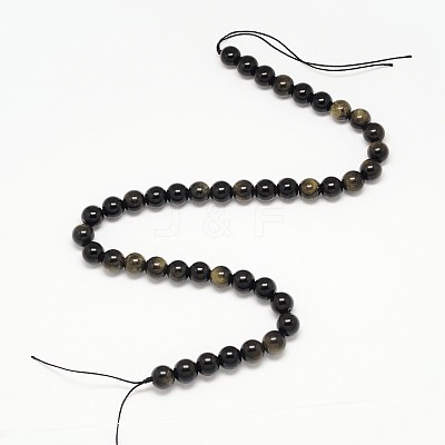 Grade AA Natural Golden Sheen Obsidian Round Beads Strands G-L275-01-8mm-1