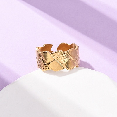 304 Stainless Steel Open Cuff Rings for Women RJEW-K309-27G-1