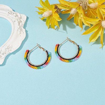 Japanese Seed Braided Beaded Hoop Earrings EJEW-MZ00006-1