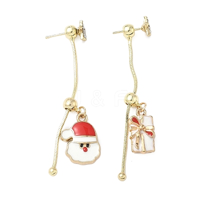 Christmas Aloy Enamel Dangle Stud Earrings for Women EJEW-F399-05B-G-1