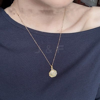 Brass Enamel and Natural Shell Octagon Pendant Necklaces for Women WGEA23F-01-1