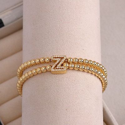 Brass Micro Pave Clear Cubic Zirconia Beads Double Strands Stretch Bracelets for Women FS-WGC7159-26-1