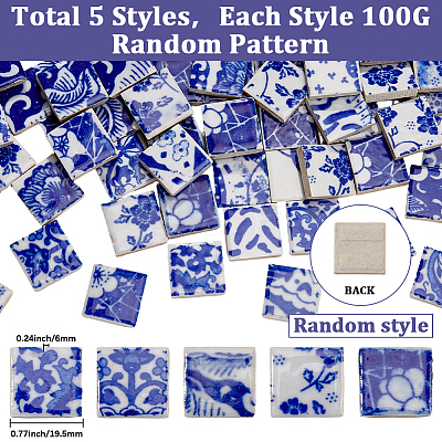 500G 5 Styles Handmade Porcelain Cabochons PORC-SP0001-21-1