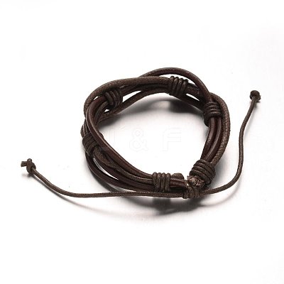 Adjustable Genuine Leather Cord Braided Multi-Strand Bracelets BJEW-M169-05-1