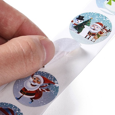 8 Patterns Christmas Round Dot Self Adhesive Paper Stickers Roll DIY-A042-01D-1