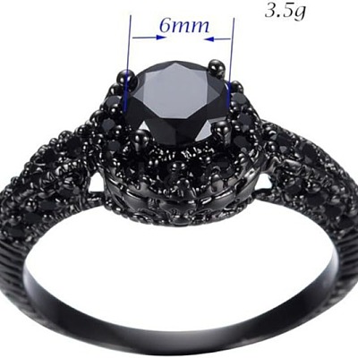 Flat Round Brass Jet Rhinestone Finger Rings FS-WG232E0-01-1