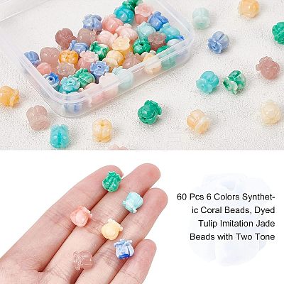 60Pcs 6 Colors Synthetic Coral Beads CORA-NB0001-01-1