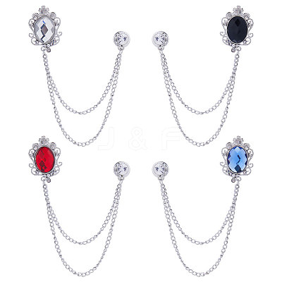 4Pcs 4 Colors Glass Oval Hanging Chain Brooches JEWB-GF0001-37-1