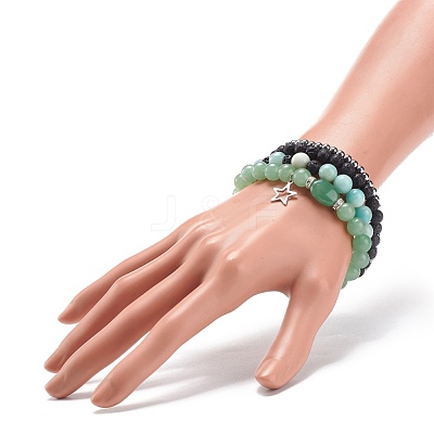 4Pcs 4 Style Natural Green Aventurine & Lava Rock & Synthetic Hematite Stretch Bracelets Set BJEW-JB08481-1
