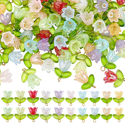 100Pcs 10 Colors Handmade Transparent Lampwork & Acrylic Pendants OACR-BM0001-04-1
