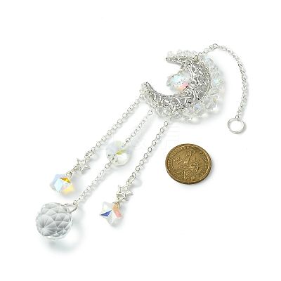 Wire Wrapped Iron Moon Pendant Decorations HJEW-JM01260-1