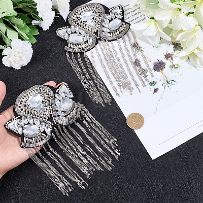Flower Iron Chain Tassel with Rhinestone Epaulettes AJEW-WH20006-326B-P-1