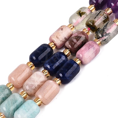 Natural Sodalite & Rhodonite & Prehnite & Amethyst & Rose Quartz & Flower Amazonite & Sunstone Beads Strands G-Q614-02A-02-1
