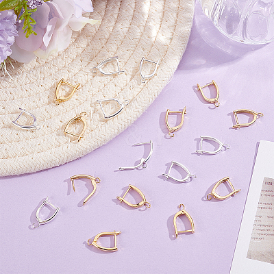 20Pcs 2 Colors Rack Plating Eco-friendly Brass Hoop Earring Findings with Latch Back Closure KK-BBC0027-50-1