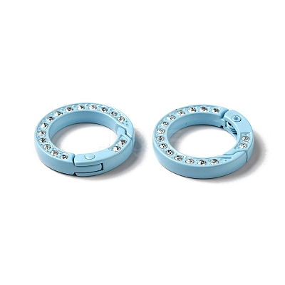 Spray Painted Alloy Crystal Rhinestone Spring Gate Rings ALRI-Q362-01G-1