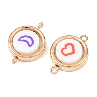 CCB Plastic Frame with Polymer Clay Heart Star Flower Beads Flat Round Links Connector Charms KK-D103-10D-G-1