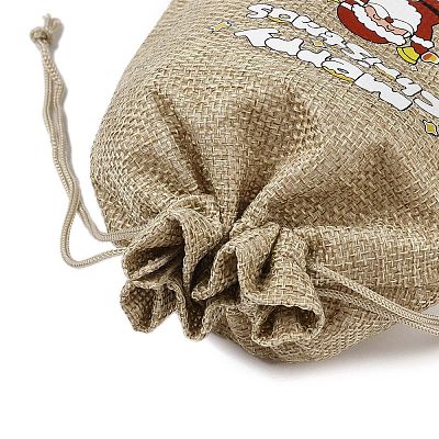 Christmas Printed Burlap Packing Pouches Drawstring Bags LS-ABAG-Q053-02B-07-1