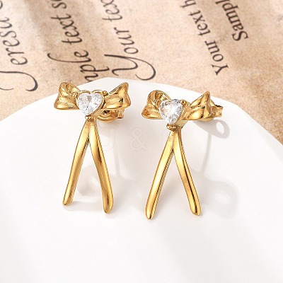 304 Stainless Steel Micro Pave Clear Cubic Zirconia Stud Earrings EJEW-I318-01G-05-1