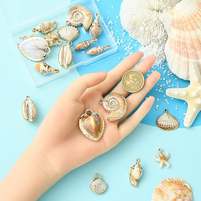 18Pcs 9 Styles Plating Acrylic Imitation Shell Pendants PACR-YW0001-42-1