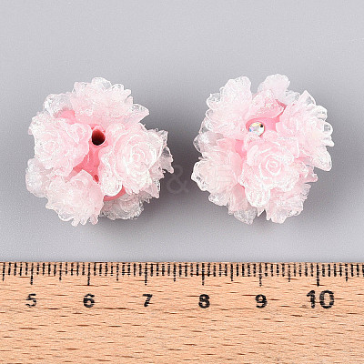 Polymer Clay Rhinestone Beads with Embossed Resin Roses RESI-T059-01A-02-1
