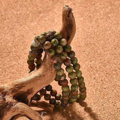 Natural Unakite Bead Stretch Bracelets BJEW-K212-A-006-1