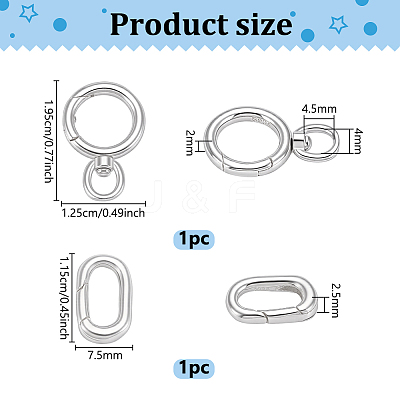 2Pcs 2 Styles 925 Sterling Silver Spring Gate Rings STER-PH0004-93-1