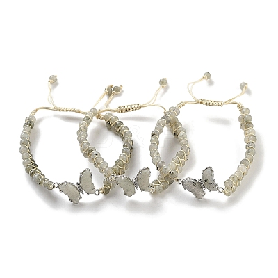 Natural Labradorite Braided Round Bead Bracelets BJEW-K251-06D-1