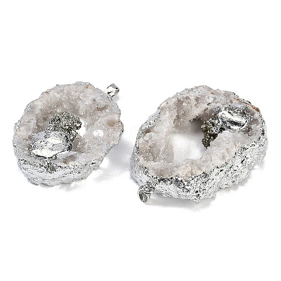 Natural Pyrite & Druzy Agate Hollow Geode Pendants G-G162-03P-01-1