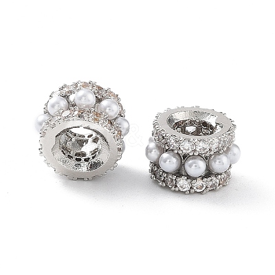 Rack Plating Brass Micro Pave Cubic Zirconia European Beads KK-P247-15P-1