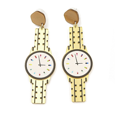 Sparkling Acrylic Watch Dangle Stud Earrings with 304 Stainless Steel Pins EJEW-C063-01B-1