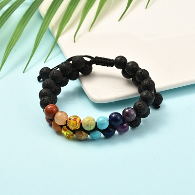Natural Lava Rock & Mixed Gemstone Braided Bead Bracelet BJEW-JB06961-01-1