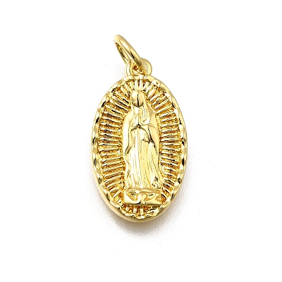 Oval with Virgin Mary Pattern Brass Pendants KK-G525-14G-1