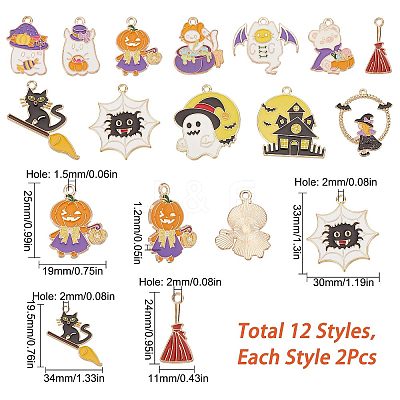 24Pcs 12 Style Halloween Theme Alloy Enamel Pendants ENAM-SC0003-35-1