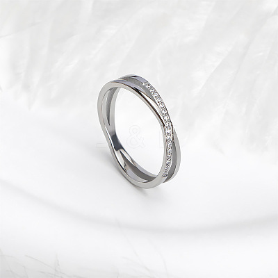 304 Stainless Steel Micro Pave Clear Cubic Zirconia Finger Rings for Women FS-WG1B662-08-1
