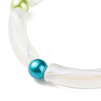 Acrylic Curved Tube & Round Chunky Stretch Bracelet for Women BJEW-JB08282-1