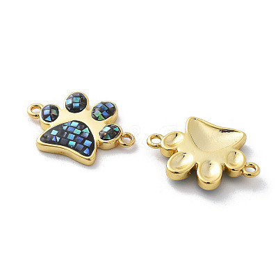 Rack Plating Brass & Shell Paw Print Links Connector Charms KK-K380-15G-1