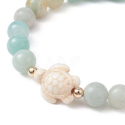 Natural Flower Amazonite Beaded Stretch Bracelet BJEW-JB09764-01-1