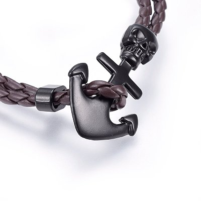 Braided Leather Cord Multi-strand Bracelets BJEW-F347-05A-1