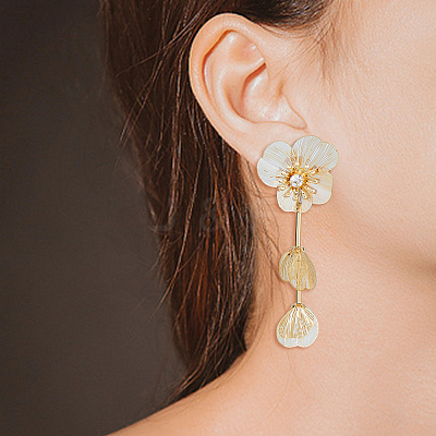 1 Pair Flower with Butterfly Alloy Dangle Stud Earrings EJEW-FI0002-03-1