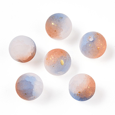 Frosted Baking Paint Crackle Glass Beads with Glitter Powder DGLA-T004-01A-1
