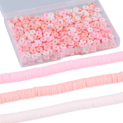 3 Strands 3 Colors Flat Round Handmade Polymer Clay Beads CLAY-SC0001-68B-01-1